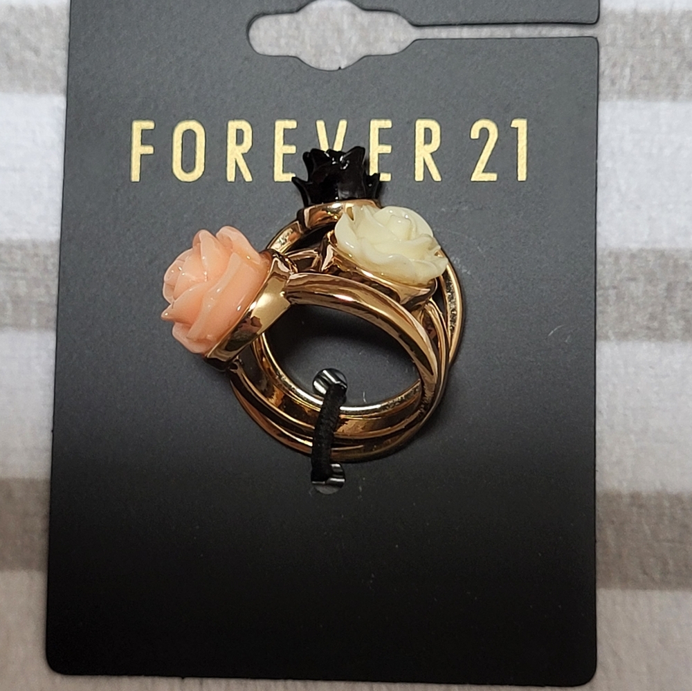 Floral Set Of 3 Gold Tone Rings From Forever 21, New With Tags
